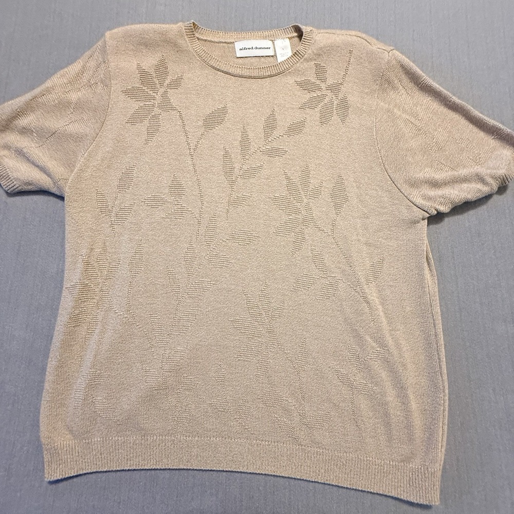 Alfred Dunner Womens Large Sweater Beige Floral Short Sleeve Made in USA